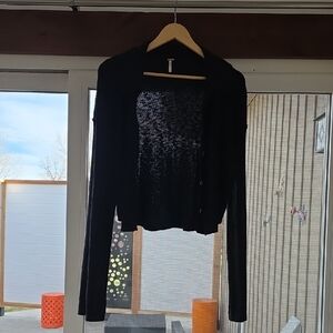 NWOT Free People Black Open-Front Cardigan